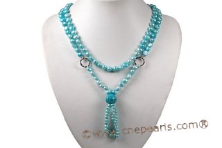 mpn335 Smart 8-9mm Blue Nugget Pearl and Turquoise Layer Necklace