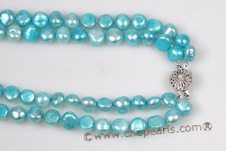 mpn335 Smart 8-9mm Blue Nugget Pearl and Turquoise Layer Necklace