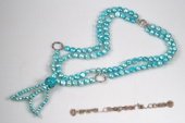 mpn335 Smart 8-9mm Blue Nugget Pearl and Turquoise Layer Necklace