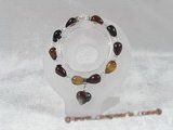 pb035 8*12mm tear-drop agate& crystal Elastic Power bracelet