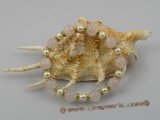 pbr013 6-7mm potato shape white pearls bracelets with 10mm rose Quartz stone beads