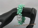 pbr065 Triple strands 6-7mm green side-drilled pearl bracelet in wholesale