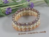 pbr157 handmade Three-Strands multi-color stretch pearl bracelet