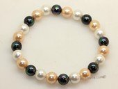 pbr167 Elegance black and pink and white south sea shell pearl flexible bracelet