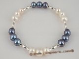 pbr169 Shiny black and white freshwater potato pearl Stretch bracelet