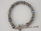 pbr199 Antique 8-9mm black cultured potato pearls bracelet in wholesale