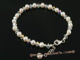 pbr206 5-6mm white potato pearl and Austria crystal bracelet in white