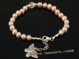 pbr207 pink potato pearl and Austria crystal Adjustable Bracelet with butterfly charm