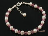 pbr208 5-6mm white potato seed pearl and red Austria crystal bracelet on sale