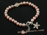 pbr209 purple freshwater pearl and Austria crystal Adjustable Bracelet in wholesale