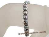 pbr221 wholesale single row elastic black bread Pearl bracelet with silver plated beads