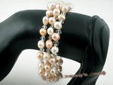 pbr231 6-7mm white&pink side-drilled cultured pearls bangle bracelets