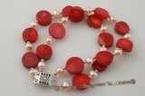 pbr234 wholesale Double strands red coral and pearlbracelet
