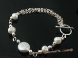 pbr236  sterling silver 12-13mm white coin pearl bracelet in wholesale