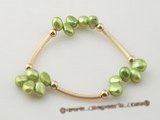 pbr239 Fashion Gold plated 7-8mm nugget pear elastic bracelet in green color