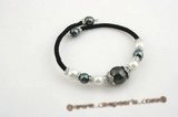 pbr247 Black rubber cord & south sea shell pearl bracelet on sale