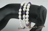 pbr261 White rice pearl, amethyst olympic bangle lariat for Valentines