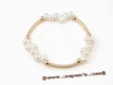 pbr275 fashion 6-7mm white side-drilled stretchy bracelet  with gold plated pipe