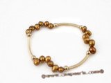 pbr276 Shiny 6-7mm freshwater nugget pearl with gold plated pipe stretchy bracelet
