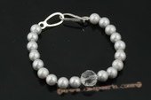 pbr280 Designer 8-9mm grey potato pearl and crystal bracelet