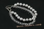 pbr282 7-8mm grey potato pearl and crystal double row bracelet