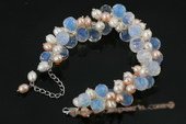 pbr283 Hand Wired freshwater rice pearl and crystal Cluster Bracelet