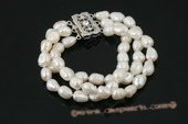 pbr286 Classic white freshwater pearl elastic bracelet in three rows
