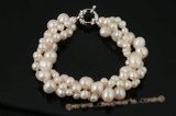 pbr293 Three Row White Freshwater Pearl Twisted Bracelet
