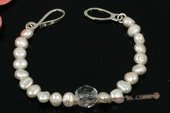 pbr298 Designer 8-9mm white nugget pearl and crystal bracelet