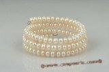 pbr302 Fashion 6-7mm white button pearls wire bangle bracelet