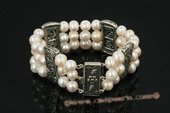 pbr309 Designer Triple Strands 8-9mm White Potato Pearl Bracelet