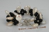 pbr311 Handcraft 12mm coin pearl and black agate bracelet