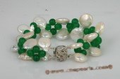 pbr312 Handcraft 12mm coin pearl and green jade bracelet