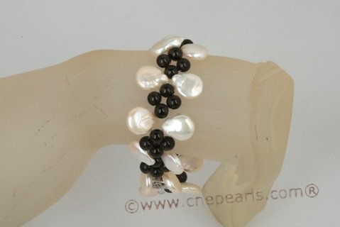 pbr313 Handcraft 12mm coin pearl and smoking quartz bracelet