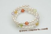 pbr318 White Rice Pearl, Crystal Olympic Bangle Lariat Bracelet