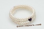 pbr319 White Button Pearl, Black Agate Olympic Bangle Lariat Bracelet