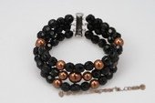 pbr329 Classic Faceted Black Agate& Shell Pearl Elastic Bracelet