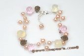 pbr336 Hand Wired Lovely Pink Potato Pearl& Crystal Bracelet