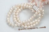 pbr354 Three Strands white cultured pearl bracelet in wholesale