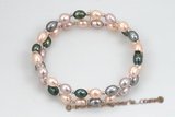 pbr359 two strand 6-7mm  freshwater rice pearl ,multi color stretch bracelet