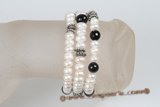 pbr363 Three-Strand cultured Freshwater Pearl stretch bracelet,7-8mm white button pearl
