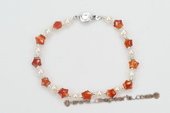 pbr369 Classic Freshwater Seed Pearl and Red Agate Bead Bracelet