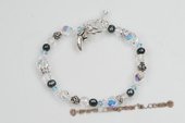 pbr370 Classic Sterling Silver Cutured Pearl and Faceted Crystal Bracelet