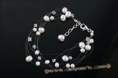 pbr380 Nature white potato pearl& crystal illusion Gossamer Bracelet