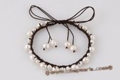 pbr381 Hand Knitted White Freshwater Nugget Pearl Bangle Bracelet