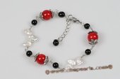 Pbr389 Hand Wired White Keshi Pearl and Gemstone Bracelet