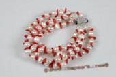 Pbr390 Hand Knotted White Nugget Pearl and Coral Bracelet