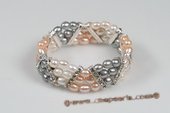 Pbr392 Triple Strands Freshwater Rice Pearl Elastic Bracelet