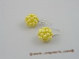 pe002  14mm ball shape yellow  freshwater pearl dangling earring with 925silver hook