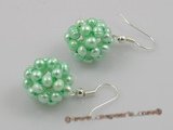 pe003  14mm ball shape bule freshwater pearl dangle earring with sterling hook